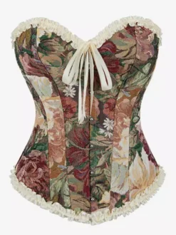 Corsets tops bleus laçage volants imprimé floral streetwear lingerie élégante