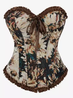 Corsets tops bleus laçage volants imprimé floral streetwear lingerie élégante