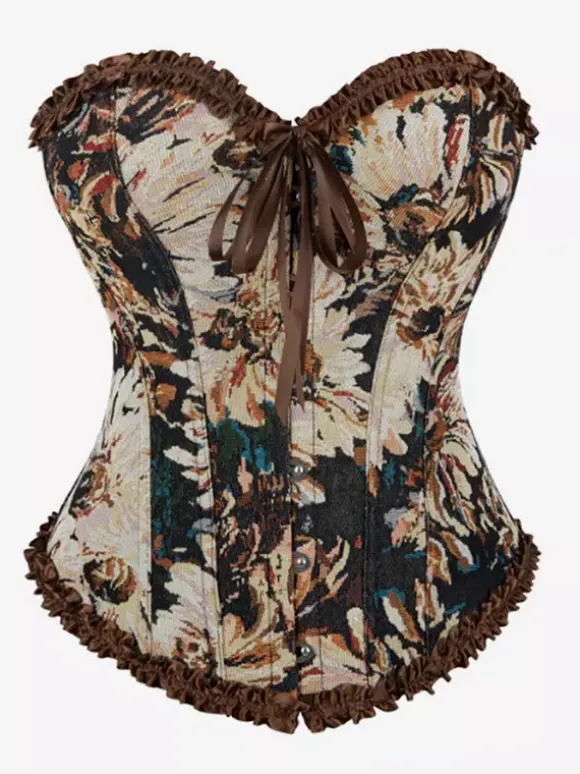 Corsets tops bleus laçage volants imprimé floral streetwear lingerie élégante