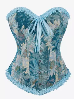 Corsets tops bleus laçage volants imprimé floral streetwear lingerie élégante