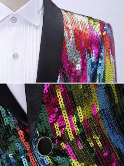 Costume à paillettes pour hommes tenue de spectacle sur scène Costumes rétro à manches longues