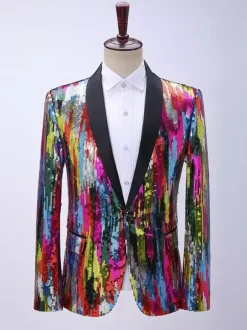 Costume à paillettes pour hommes tenue de spectacle sur scène Costumes rétro à manches longues