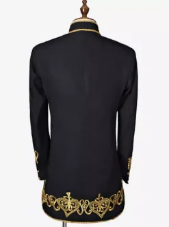 Costume Baroque Noir Opéra Manteau Vintage Hommes Brodé Uniforme Rétro Déguisements Halloween