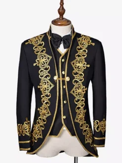 Costume Baroque Noir Opéra Manteau Vintage Hommes Brodé Uniforme Rétro Déguisements Halloween