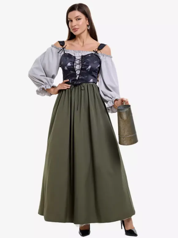 Costume de cosplay vintage 2 pièces violet avec gilet et robe asymétrique pour l'Oktoberfest allemand