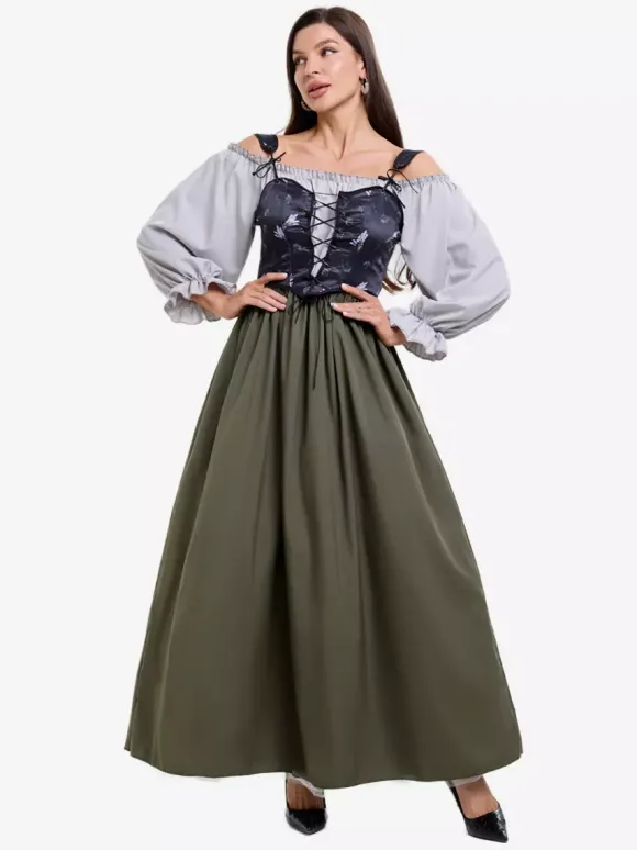 Costume de cosplay vintage 2 pièces violet avec gilet et robe asymétrique pour l'Oktoberfest allemand