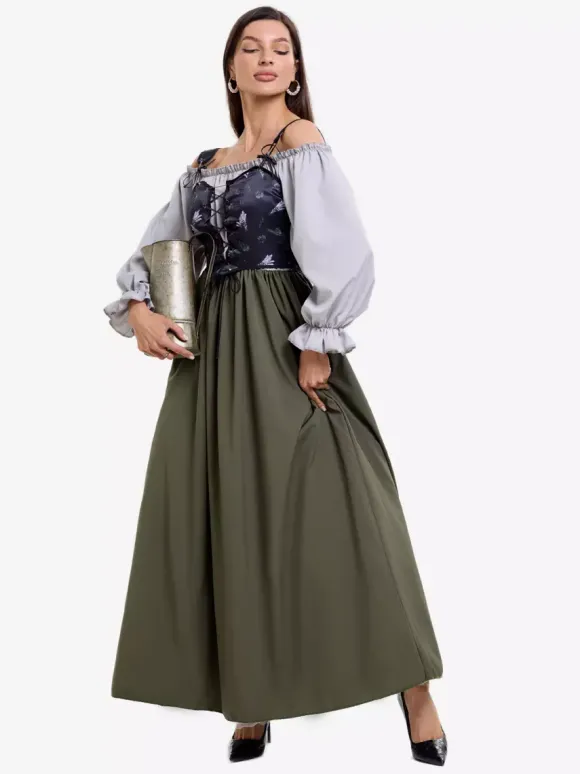 Costume de cosplay vintage 2 pièces violet avec gilet et robe asymétrique pour l'Oktoberfest allemand