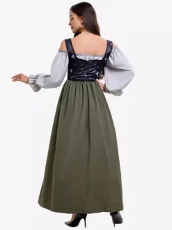 Costume de cosplay vintage 2 pièces violet avec gilet et robe asymétrique pour l'Oktoberfest allemand