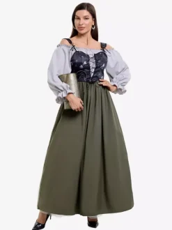 Costume de cosplay vintage 2 pièces violet avec gilet et robe asymétrique pour l'Oktoberfest allemand