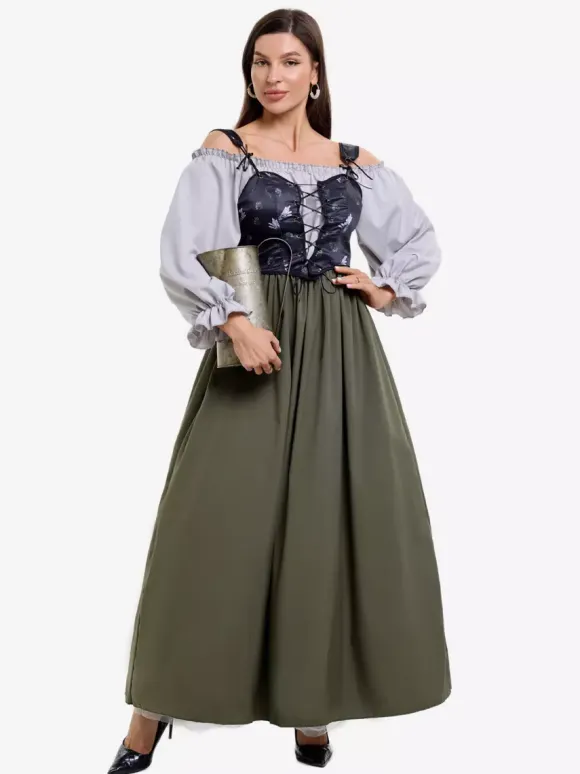 Costume de cosplay vintage 2 pièces violet avec gilet et robe asymétrique pour l'Oktoberfest allemand