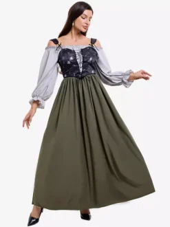 Costume de cosplay vintage 2 pièces violet avec gilet et robe asymétrique pour l'Oktoberfest allemand