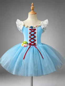 Costume de danse classique robe de ballerine rose en dentelle à bandage pour fille en polyester tenue de spectacle