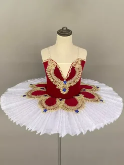Costume de danse classique pour fille robe de ballerine rouge à étoiles appliquées en polyester tenue de danse