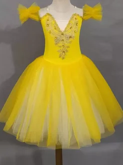 Costume de danse classique pour fille robe de ballerine à manches courtes ornée de perles en polyester lavande tenue de spectacle