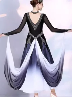 Costume de danse de salon noir pour femme robe de danse élégante en lycra spandex