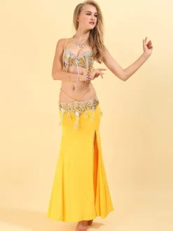 Costume de danse du ventre pour adulte Ensemble de danse Bollywood à fente haute