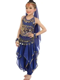 Costume de danse du ventre enfants mousseline jaune Bollywood Costumes de danse indienne Déguisements HalloweenRobe de Princesse Fille Déguisement
