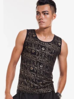 Costume de danse jazz hommes paillettes paillettes gilet de danse haut Déguisements Halloween
