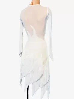 Costume de danse latine blanc pour femmes robe en Lycra et Spandex vêtements de danse Sexy pour danseuse latine