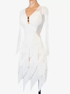 Costume de danse latine blanc pour femmes robe en Lycra et Spandex vêtements de danse Sexy pour danseuse latine