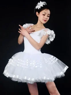 Costume de Danse Latine Ballerina Robes Femmes Blanc Tutu Dancing Costume Déguisements Halloween