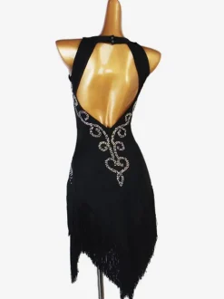 Costume de danse latine Costume de danse Lycra Spandex pour femme noire
