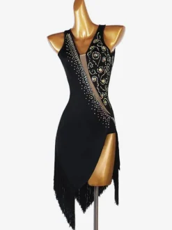 Costume de danse latine Costume de danse Lycra Spandex pour femme noire