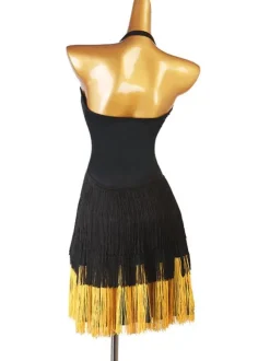 Costume de danse latine Costume Femme Noir Strass Strass Bollefer Sexy Polyester Dancant Costume de danse