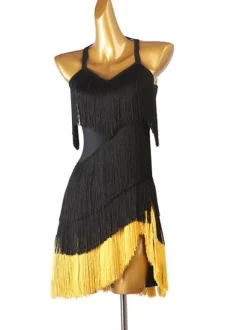 Costume de danse latine Costume Femme Noir Strass Strass Bollefer Sexy Polyester Dancant Costume de danse