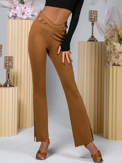 Costume de danse latine marron café pantalon en Polyester pour femmes Costume de danse latine élégant