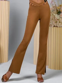Costume de danse latine marron café pantalon en Polyester pour femmes Costume de danse latine élégant