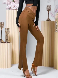 Costume de danse latine marron café pantalon en Polyester pour femmes Costume de danse latine élégant