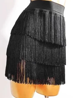Costume De Danse Latine Noir Mini Jupe Femmes Frange Sexy
