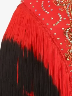 Costume de danse latine noir pour femmes robe en Lycra et Spandex dos nu Sexy franges et strass Costume de danseuse latine