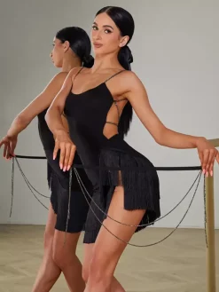 Costume de danse latine noir accessoire en Polyester pour femmes vêtements de danse Sexy pour danseuse latine