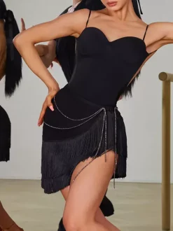 Costume de danse latine noir accessoire en Polyester pour femmes vêtements de danse Sexy pour danseuse latine