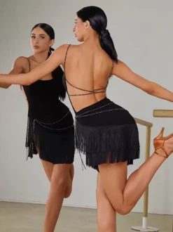 Costume de danse latine noir accessoire en Polyester pour femmes vêtements de danse Sexy pour danseuse latine