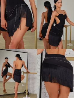 Costume de danse latine noir accessoire en Polyester pour femmes vêtements de danse Sexy pour danseuse latine
