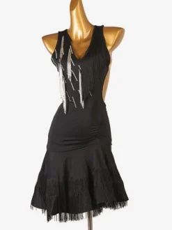 Costume De Danse Latine Noir à Bretelle Robe Lycra Spandex Pour Femme Noire Costume De Danse Latine Sexy