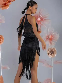 Costume de danse latine pour femmes ensemble à franges robe élégante costume de danse