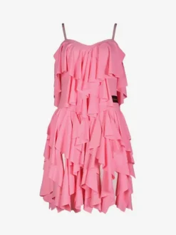 Costume de danse latine rose pour femmes ensemble superposé de volants robe élégante en Polyester Costume de danse