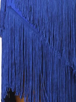 Costume De Danse Latine Robe Sans Manches Lycra Spandex Bleu Royal Femmes Dos Nu Sexy Strass
