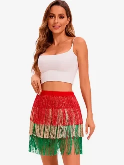 Costume De Danse Latine Rouge Femme Jupe Sexy À Franges Tenue De Danse