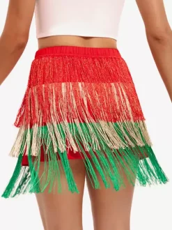 Costume De Danse Latine Rouge Femme Jupe Sexy À Franges Tenue De Danse