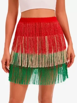 Costume De Danse Latine Rouge Femme Jupe Sexy À Franges Tenue De Danse