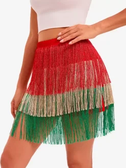 Costume De Danse Latine Rouge Femme Jupe Sexy À Franges Tenue De Danse
