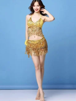 Costume de Danse Latine Sequin Fringe 2 Pièce Sexy Danseur Latin Dansant Vêtements Déguisements Halloween