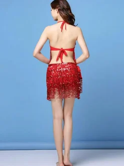 Costume de Danse Latine Sequin Fringe 2 Pièce Sexy Danseur Latin Dansant Vêtements Déguisements Halloween
