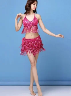 Costume de Danse Latine Sequin Fringe 2 Pièce Sexy Danseur Latin Dansant Vêtements Déguisements Halloween