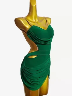 Costume de danse latine vert femmes Sexy Lycra Spandex robe Costume de danse
